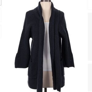 Poetry 100% Cotton Thick Knit 3/4 Bell Sleeve Front Pocket Navy Cardigan Size 6